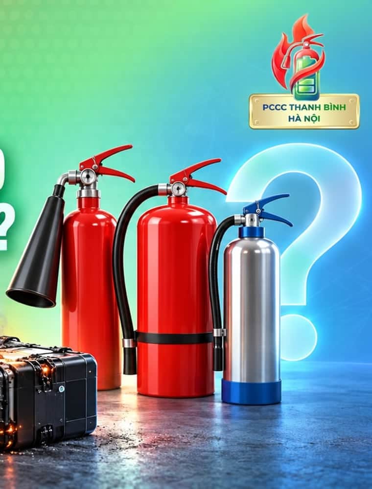 Khối pin xe điện đang cháy bên cạnh ba loại bình chữa cháy khác nhau