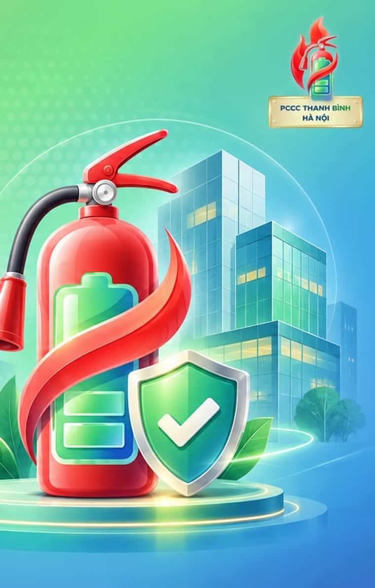 Bình chữa cháy đặt trước toà nhà văn phòng